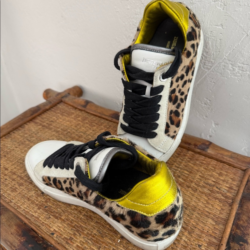 Zadig & Voltaire Paris, Leo Wild Leopard Metallic Sneakers. Size 36 (US 6)